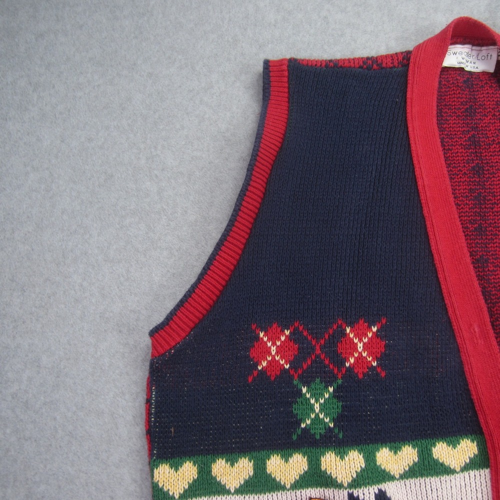 Sweater Loft Vest Women 1X Red Multi Ugly Christmas Sweater Dog Cat Fair Isle - Picture 3 of 12